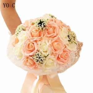 Yo Cho Bridal Wedding Bouquet Bruidsmeisje Kunstmatige PE Rose fr FAPE PEARL PINKET BOUQUET Wedding Supplies Festival Decoratis 557K#