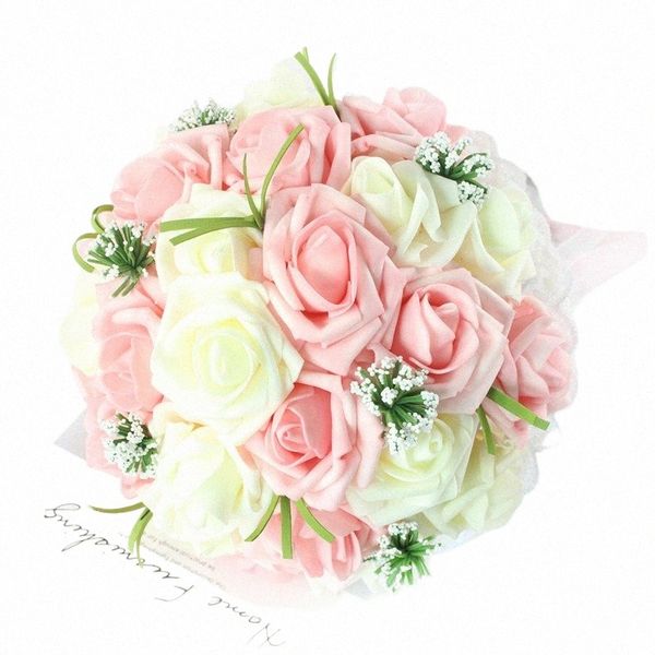 Yo Cho Bridal Wedding Bouquet Bridesmaid Artificial PE Rose fr Fake Pearl Pink Bouquet Supplies Festival Decoratis T8pb #