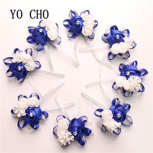 Yo Cho High Quality Real Touch Rose Rose Corsage Bridesmaid Sisters Flowers Hand Flowers Artificial Bride Flowers Party Decor