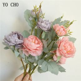 Yo Cho Peony Flower Bouquet Artificial 3 Heads Pieter nep zijden bloemen roze wit romantisch huis bruiloft decor bloem arrangement