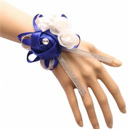 Yo Cho Silk Roses Wrist Corsage poignet FRS pour les demoiselles d'honneur Fr Bracelet Blue Blue Bridal Sisters Acles de mariage L1QL #