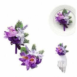 yo CHO mariage boutnière poignet corsage bracelet demoiselle d'honneur hommes corsage violet soie roses orchidée mariage bal fournitures de mariage p9Yg #