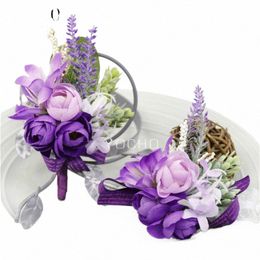 yo cho corsages de mariage marié booutniere blanc violet silk rose man broches weddmand manimaids bracelet corsage bracelet fr e8tc #