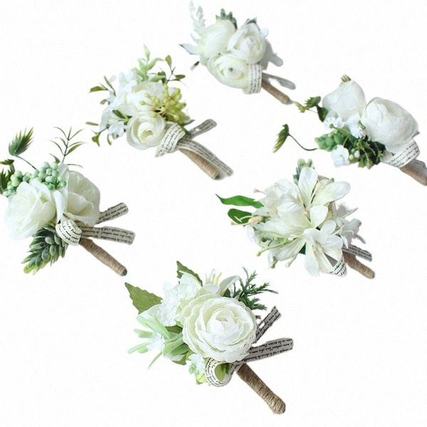 Yo Cho White Bride Hand Chepp Fr Wedding Bouquet Handmade Silk Flores Boutniere Corsages épingle pour les demoiselles d'honneur décor FRS T2JS #