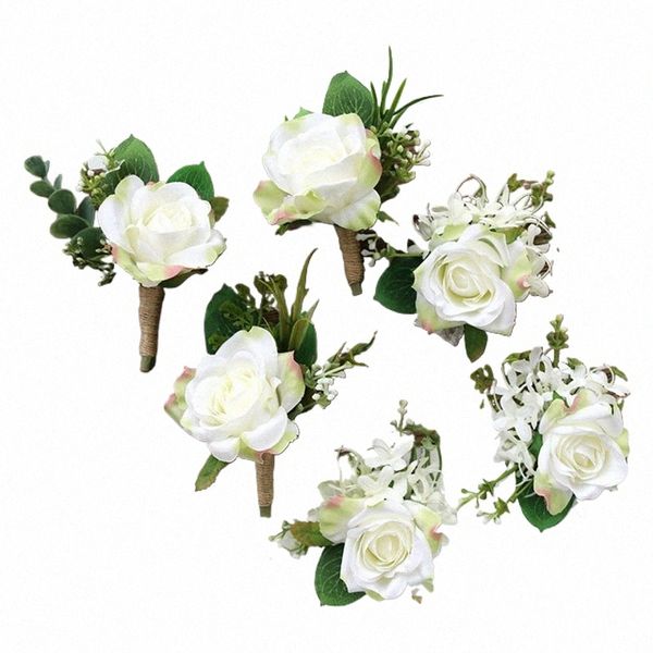 Yo Cho White Silk Roses Corsages Boutnieres Mariage DÉCORATI MARIAGE ROSE CORSAGE PIN BOUTNIEER