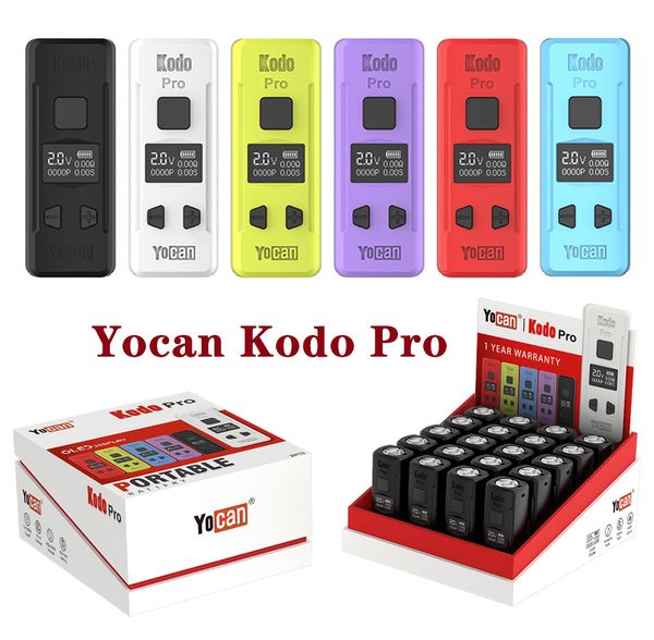 Yocan Kodo Pro Batería Mod 400 mAh Baterías de cigarrillo electrónico Precalentar voltaje ajustable Vape Pen para 510 carros Cartuchos de aceite Pantalla OLED 6 colores 20 piezas / caja