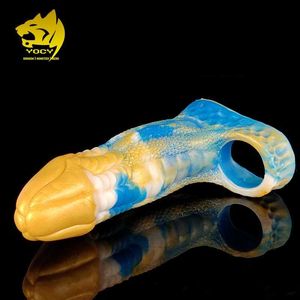 YOCY Silicone Fantasy Dragon Dildo Sleeve Wereables Outils de Masturbation Masculine Retarder l'Éjaculation Sex Toy Pour Gay Shop L230518