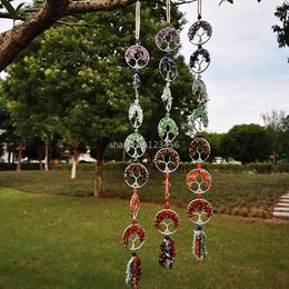 Yoga 7 chakra pierres naturelles curriques cristaux arbre de vie mur suspendu décoration ornement de pendentif pour bonne chance reiki yoga méditation décor