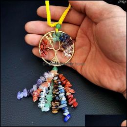 Yoga 7 Chakra Stone Reiki Healing Crystal Tree of Life Hanger Auto Bag Opknoping Sieraden Accessoires Amethist Tiger Eye Home Decor Drop Delive