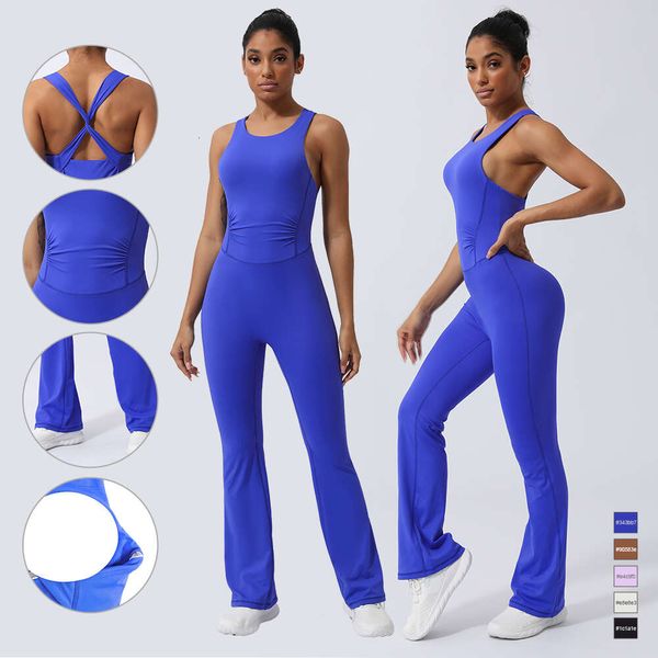 Yoga Align Lemon Lu Lu Femmes Fiess Jumpsuit Cross Back Gile Flare Jand Running Training with Redded Set Gry Woman Lady Girls 2024