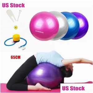 Yoga Balls US Stock 65 cm Sports Fitness Bola Pilates Gym Sport Fitball avec pompe Exercice Mas Ball Fy8051 Drop Livrot Outdoo Dhplu
