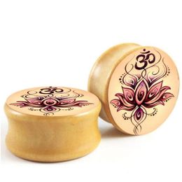 Bijoux de corps de Yoga, symbole Om, Logo fleur, expansion d'oreille en bois, jauge de civière 6-16Mm, bouchons et tunnels de perçage 314Kr234z