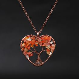 Yoga chakra hart hanger ketting draad natuursteen kralen boom der levens kettingen voor vrouwen kinderen mode sieraden wil en zandig