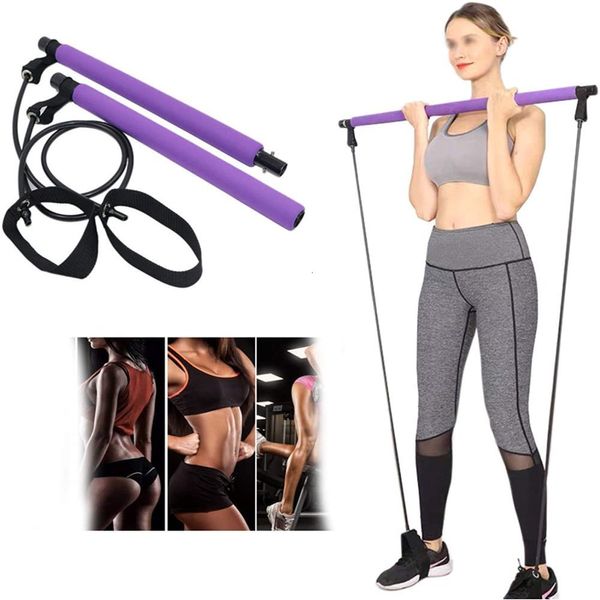 Cercles de yoga Pilates Bâton d'exercice avec bande de résistance Portable Équipement d'entraînement à domicile Femmes Bar Kit Bandes Jambes 230612