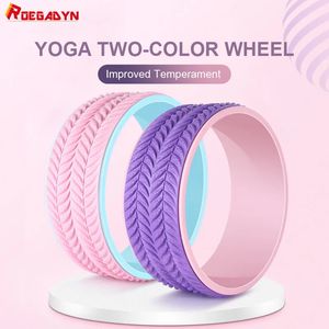 Yoga Circles ROEGADYN Fitness Yoga Back Roller 3D Leaf Design Antislip Yoga Roller Pilatus Velg Dubbele Kleur Yoga Wiel Kurk Trainingsapparatuur 231208