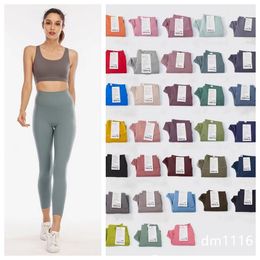 Ropa de yoga LL Pantalones de yoga de cintura alta Mujeres Push-up Fitness Leggings Elásticos suaves Levantamiento de cadera Pantalones deportivos en forma de T Running Training Lady 34 colores