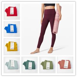 Ropa de yoga LL Pantalones de yoga de cintura alta Mujeres Push-up Fitness Leggings Elásticos suaves Levantamiento de cadera Pantalones deportivos en forma de T Running Training Lady 22 colores