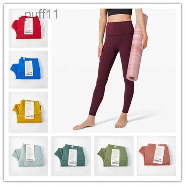 Ropa de yoga LL Pantalones de yoga de cintura alta Mujeres Pushup Fitness Leggings Suave Elástico Levantamiento de cadera Pantalones deportivos en forma de T Running Training Lady Color sólido Golf fitness pa ZYTK