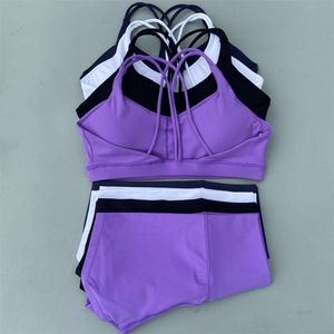 Yoga gym sportset 2 -delige dames workout outfit fiess pak cross banden bh high taille shorts running tracksuit l2405