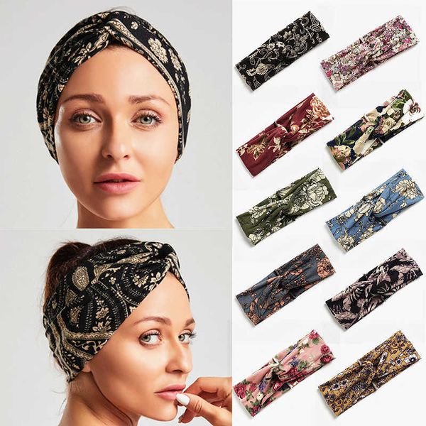 Bandas para el cabello de yoga Diadema elástica vintage para mujeres Algodón Bohian Imprimir Diademas Tulband Head Wrap Sport Bandana Vendaje Niñas Accesorios L221027