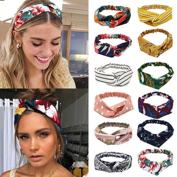 Bandas para el cabello de yoga Mujeres Deportes Diadema Yoga Moda Suave Headwrap Estampado cruzado Diademas de alta elasticidad Niñas Deporte Torcido Anudado Headwear L221027