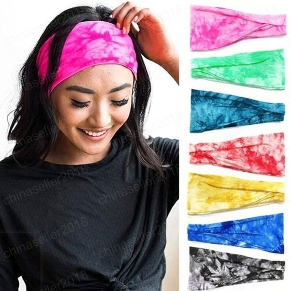 Yoga Hairband Tie-dye Color Cotton Headband Elástico Sweatband Mujeres Niñas Sports Hair Bands Moda Headwraps Turban Headwear