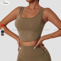 Yoga de alta calidad de nailon reciclado en forma de U belleza espalda superior gimnasio Fiess Wear Sujetador deportivo para mujeres Lu Lememm Wokrout