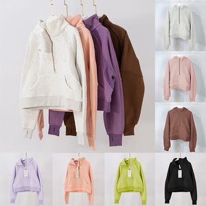 Sudadera con capucha de yoga Buceo para mujer Plus Terciopelo Engrosamiento Chaquetas Sudaderas con capucha Deportes Media cremallera Terry Diseñador Suéter Chothing Moda Suelta Ropa corta Invierno