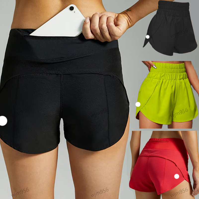 Yoga jump jogging Speed Up High-Rise Lined Short Waist Sports Shorts Women's Set Quick Drying Loose Running Clothes Back Zipper Pocket Fitness bottoms close