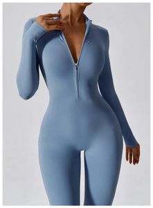 Combinaison de Yoga pour femmes, ensemble de sport sans couture, fermeture éclair, manches longues, costume de Fitness, élastique, body d'entraînement, vêtements de sport, 240118