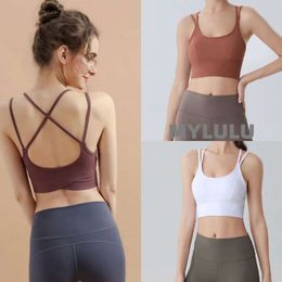 Yoga LL sport-bh-band kruis damesborst fitness-bh push-up naadloos gymvest open navel top hardloopfitnessshirt