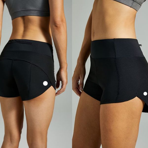 Yoga lu24 acelera al ritmo de alta altura pantalones cortos de cintura corta set femenina secando la ropa suelta del bolsillo del bolsillo de la cremallera 469