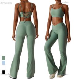 Yoga Luemon Algin Femme Costume Femmes Fitness Bell Bottom Flares Leggings Sport Soutien-Gorge Ensemble Tissu Côtelé Femmes Entraînement Danse Course Casual lulemom Sportswear