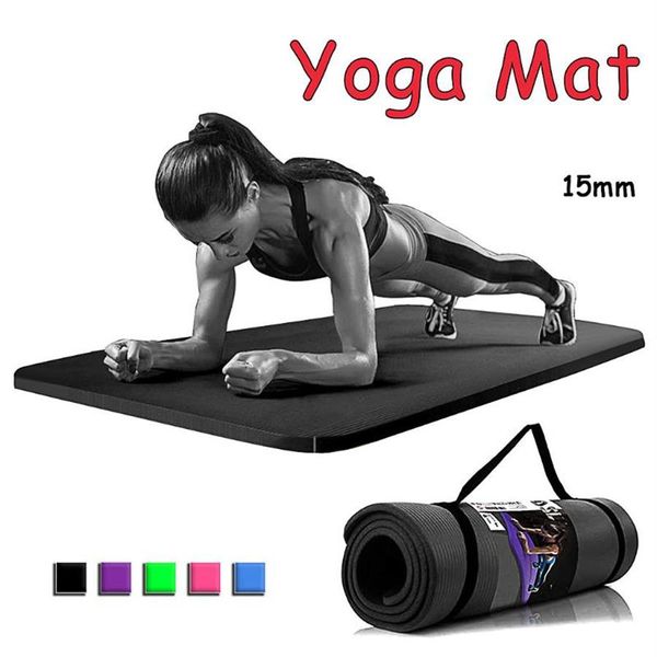 Tapis de yoga avec poignée de transport 15 mm d'épaisseur antidérapant Gym Exercice Fitness Pilates Matériau écologique Tapis de yoga # 40267Q