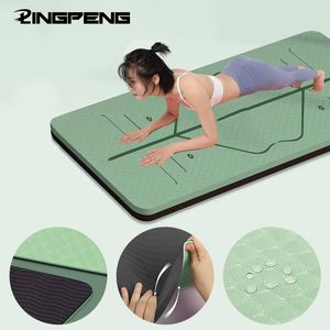 Yogamatten 6 mm TPE-mat met positielijn Dubbele kleur Antisliptapijt voor thuis Fitness Gymnastiek Pilates Beginners Lover 230907