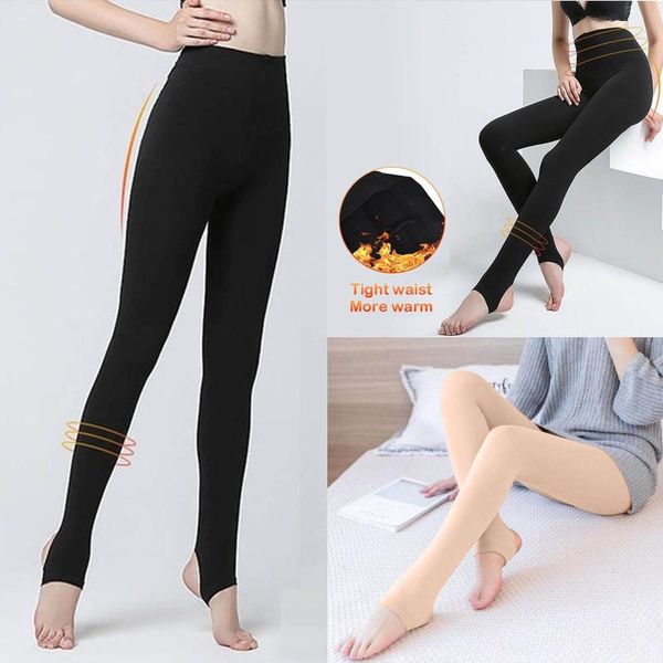 Tenue de Yoga 2021 automne hiver femme épais chaud Leggings couleur bonbon brossé charbon Stretch polaire pantalon piétinement pieds