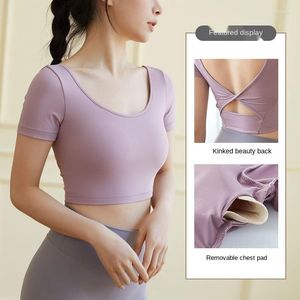 Yoga-outfit 2022 Sport beha met korte mouwen voor vrouwen push-up gym sexy gevoerde t-shirt ondergoed ondergoed vlinder slijtage workout fitness top