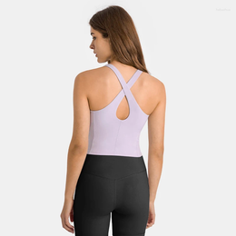 Yoga roupa 2023 moda cruz oca linda volta esportes colete puxar alto pescoço redondo roupas de fitness mulheres sem mangas top