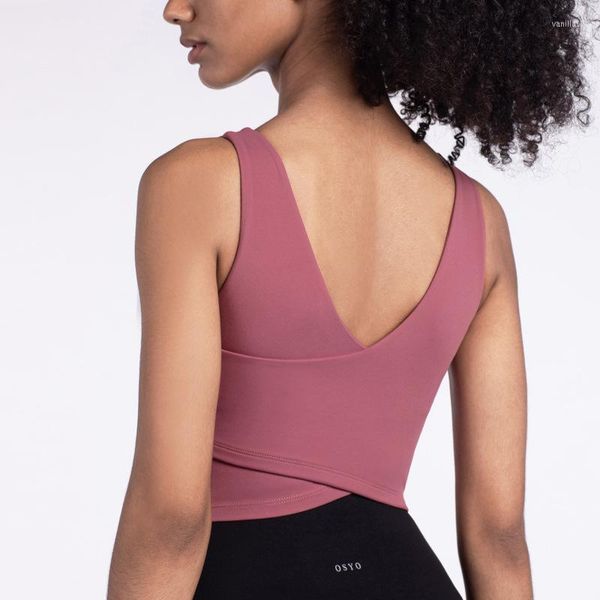 Yoga Outfit 2023 Gym Sport Soutien-Gorge Femmes Dos Nu Crop Top Débardeur Dos Croisé Sexy Sous-Vêtements Push Up Serré Doux Lingerie Avec Poitrine Pad