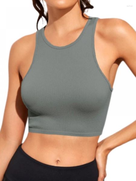 Traje de yoga 2023 Mujeres Sexy Sports Bra Gym O Cuello Sin mangas Crop Top Mujer Ropa deportiva sin costuras Push Up Entrenamiento Fitness Chaleco Tops