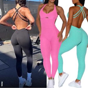 Yoga -outfit 2024 Nylon Pad Women Yoga Set Rompers One Piece Jumpsuit Gym Oefening Legging Workout Pant Active Wear Outfit Suit T240601