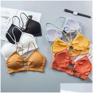 Yoga Outfit 2024 Y Lingerie sans couture dos creux dos nu sans bretelles soutien-gorge de sport pour femmes push up bralette brassière sous-vêtements bandeau dhrhe