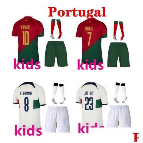 Yoga Outfit 22 Portugal Soccer Jerseys Kit Enfants Joao Felix Bernardo Br Ronaldo Fernandes Portugieser 23 Garçons Portugais Football Shi Dhrns