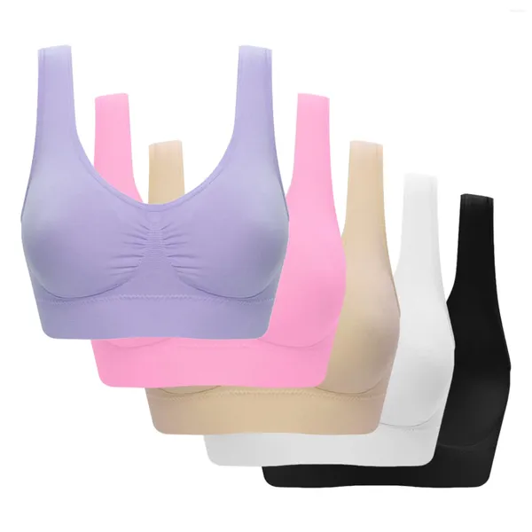 Traje de yoga 5 unids Mujeres Banda ancha Sólido Copa completa Sujetador deportivo Sin costuras Chinlon Regalo Ultra Thin Wire Skin Friendly Lavado a mano Transpirable