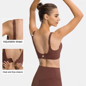 Traje de yoga ABS LOLI Mujeres Cierre trasero de alto impacto Sujetadores deportivos Correas ajustables Gimnasio Entrenamiento Tops Acolchado V-Backless Running Fitness Bra