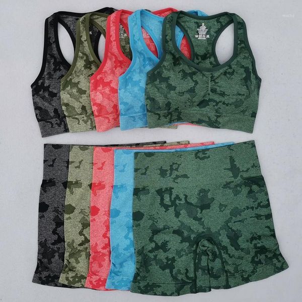 Traje de Yoga Adapt Camo Gym Set Mujer Ropa deportiva Conjuntos sin costuras Ropa de entrenamiento de verano Pantalones cortos + Sujetador deportivo 2 piezas Trajes deportivos