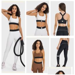 Yoga Outfit Al-0010 Ajustável Shoder Strap Sports Bra Elástico Cintura Treinamento Calças Mulheres Activewear Set Drop Delivery Ao Ar Livre Fitnes Otsft