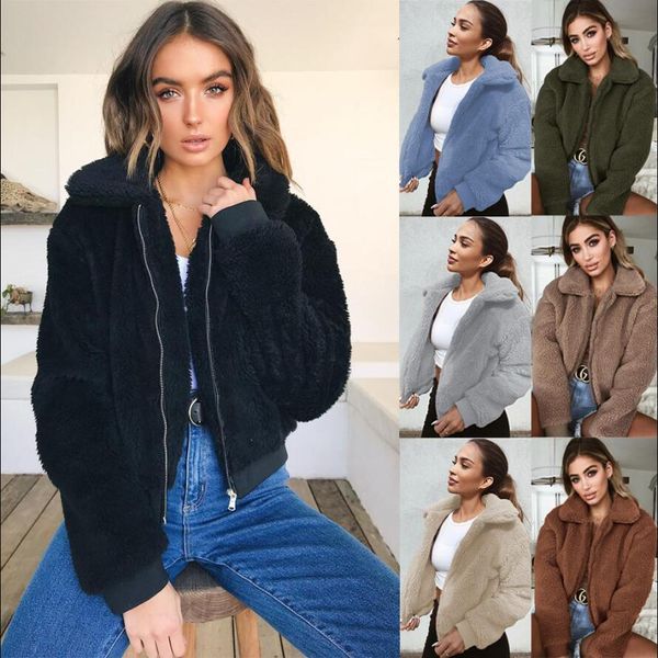 EBay femmes solide polaire vestes décontracté mode col montant manteau femme fermeture éclair manches longues vêtements d'extérieur dame vêtements automne hiver