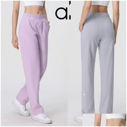 Yoga Outfit Al Yoga Pantalons Femmes Épaissi Taille Haute Solide Fitness Lâche DString Droit Courant Coton Large Jambe Lady Loisirs En Plein Air Dhv6D