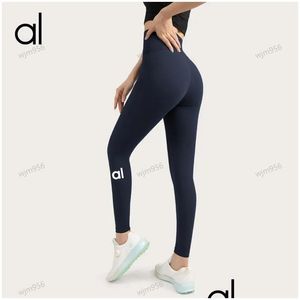 Yoga Outfit Alo 2024 Lycra Tissu Solide Couleur Femmes Pantalons Taille Haute Sports Gym Wear Leggings Élastique Fitness Lady Drop Drop Delive Ottb5